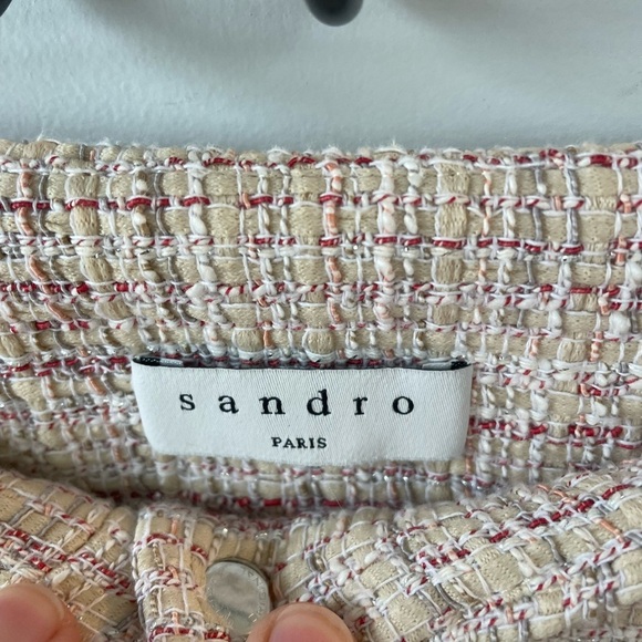 Sandro Paris, light pink textured woven patch pocket button up mini skirt EUC - Picture 3 of 9